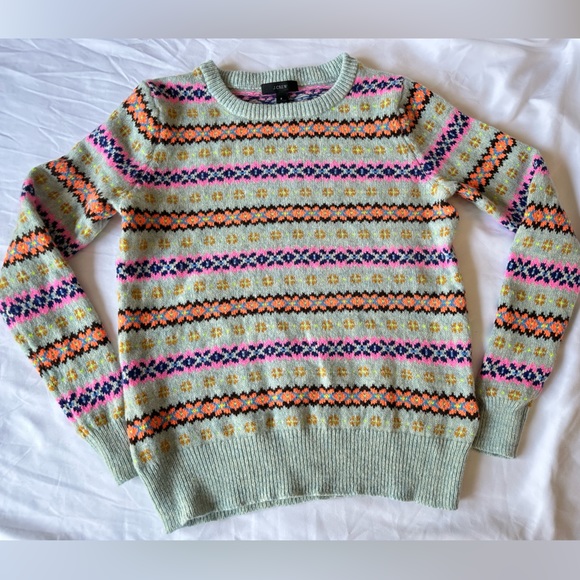 J. Crew lamb wool holiday multi color crewneck sweater small - Picture 3 of 15